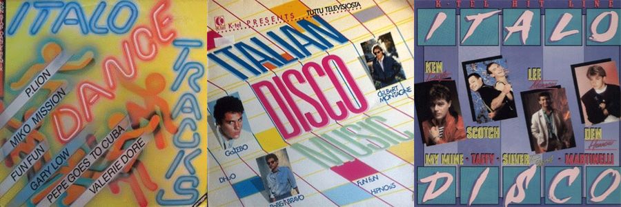 Three covers of Italodisco albums released in the Netherlands and Finland around 1984-1986.